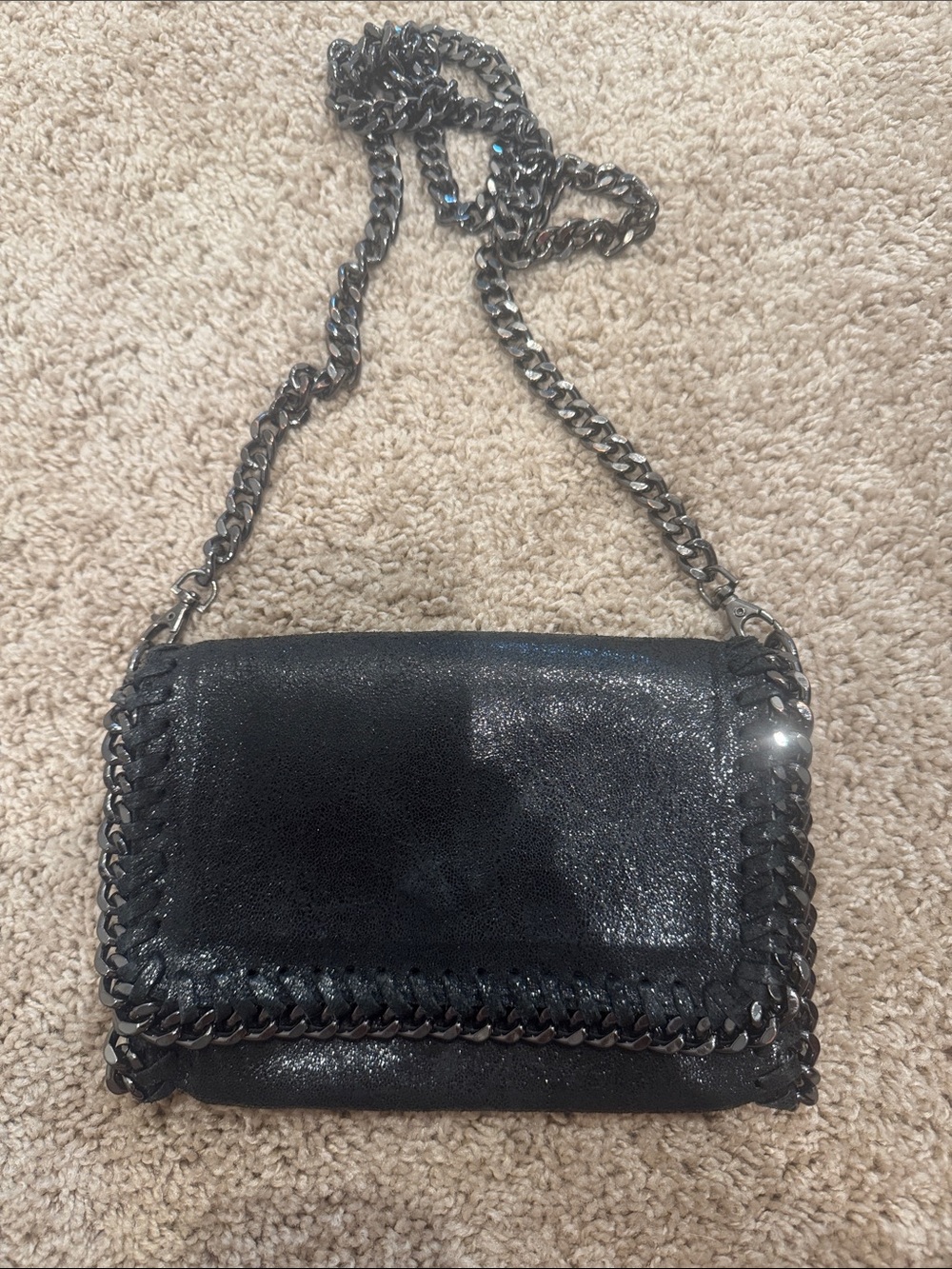 Vera Pelle Black Chain-Trim Crossbody Bag